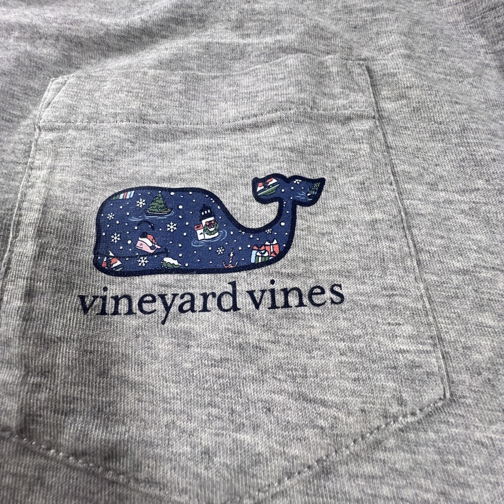 Vineyard Vines Unisex Medium Gray Christmas Long Sleeve Holiday Shirt 100% Cotto - Picture 4 of 8